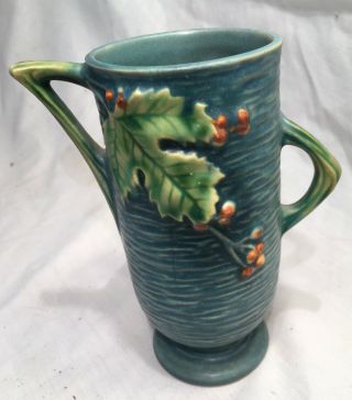 Roseville Bushberry 29 - 6 " Vintage Double Handled Pottery Vase Blue (wonderful)