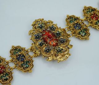 Edgar Berebi Vendome Jeweled Wide Enamel Filigree Bracelet Gold Color Costume