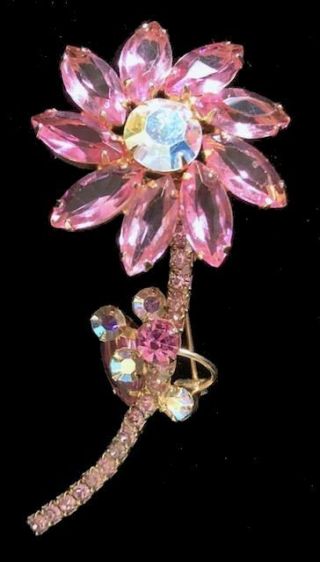 Vintage Juliana D&e Pink Navette & Ab Rhinestone Flower Pin/brooch,  Fjt