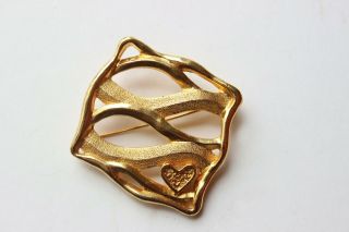 Vintage French Couture Lanvin Paris Heart Gold Plated Brooch Pin High End
