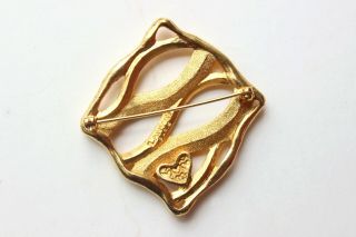 Vintage French Couture Lanvin Paris heart gold plated brooch pin High end 2