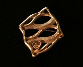 Vintage French Couture Lanvin Paris heart gold plated brooch pin High end 5