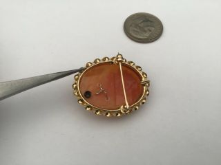 Antique 14K Yellow Gold Cameo And Diamond Brooch Pendant 3.  9 G 3