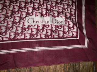 Vintage Christian Dior Burgundy Logos Trotter 100 Silk Scarf - USA SELLER 2