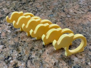 Set Of 6 Vintage Mid Century Bakelite Elephant Napkin Rings - Butterscotch