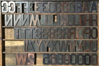 Vintage Wood Letterpress Print Type Block 61 Letters Numbers 4 1/4 " 4.  25 Inches
