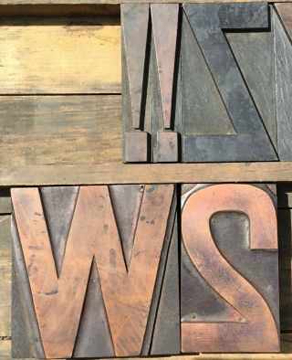 Vintage Wood Letterpress Print Type Block 61 Letters Numbers 4 1/4 