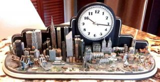 Danbury Very Rare & Highly Detailed Nyc Skyline Sculpture & Art Deco Clock