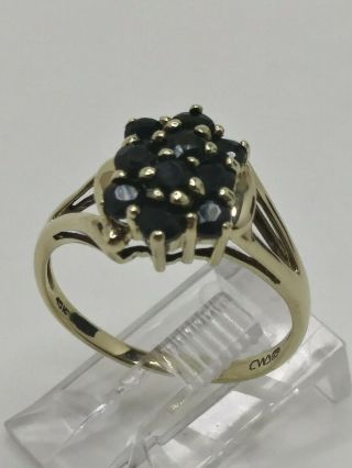 10k Yellow Gold 1.  5tcw Natural Dark Blue Sapphire Cluster Vintage Ring Size 8