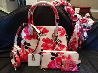 " Rare " Kate Spade Cameron St.  Roses Satchel,  Wallet,  Card Wallet,  Oblong Scarf