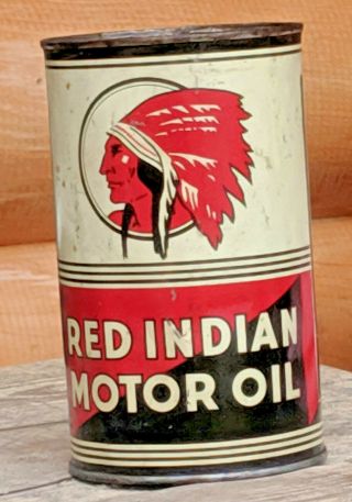 Vintage Red Indian Imperial Quart Motor Oil Tin Can No Lid Great Cond,  Not Rusty