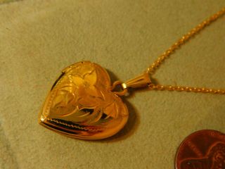 12k Gold Filled Engraved Heart Locket Pendant 18 " Chain Necklace 12i 74