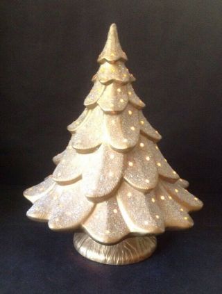 Vtg Ceramic Mold 13.  5 " Gold Glitter Jewel Lites Base Light Up Christmas Tree Vgc