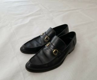 Authentic Gucci Vintage Mens Black Leather Loafers Size 43 E
