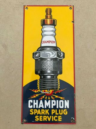 Vintage Champion Spark Plug Porcelain Gas Auto Service Station Sign 18 "