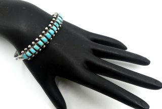 Vintage Sterling Silver Zuni Needlepoint Turquoise Cuff