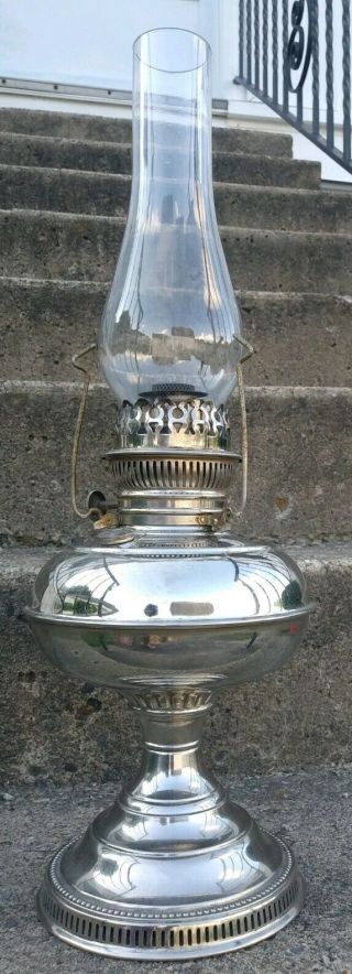 Vintage C1900 Rayo Nickel On Brass Oil Kerosene Center Draft Lamp Look