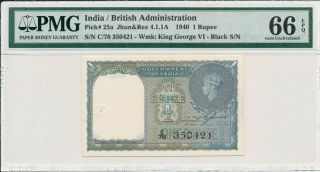 Government Of India India 1 Rupee 1940 Black S/no.  Rare Pmg 66epq