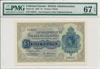 Government Of Falkland Islands Falkland Islands 1 Pound 1967 Rare Pmg 67epq