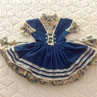 Vintage Martha ' s Miniatures Girl’s Dress,  Blue Dirndl Print,  Bell,  Size 5 4