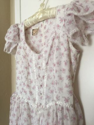 Vintage Gunne Sax Floral Prairie Dress Ivory Pink