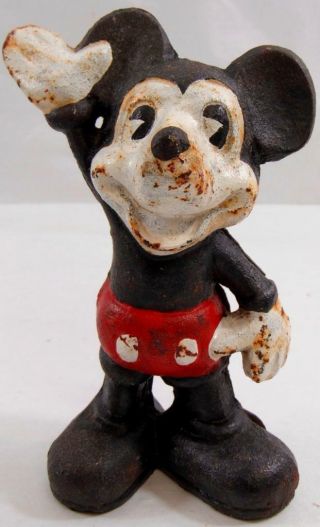 Antique Vintage 5 1/2 " Cast Iron Early Mickey Mouse Still Bank - Walt Disney