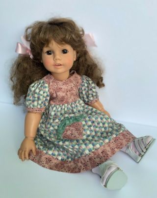 Engel - Puppe Doll 17” All Vinyl Jointed Kanekalon Wig Vintage Two Dresses Euc