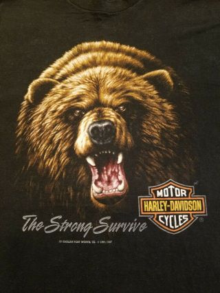 VTG 90’s 3D Emblem HARLEY DAVIDSON shirt XL 50/50 Grizzly Bear Strong Survive 2