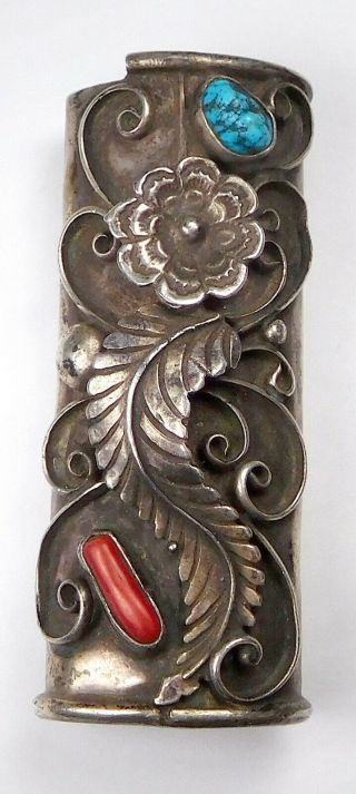 Vintage Native American Sterling Silver/ Gemstones Lighter Cover