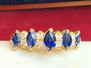 Estate Vintage 14k Gold Natural Blue Sapphire & Diamond Band Wedding Signed Cid