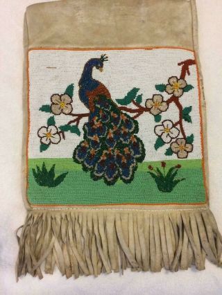 Vintage Native American Indian Peacock Beaded Bag L@@k