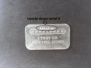 Vintage Engelhard 1 Oz Silver Bar -.  999 Silver - Error Upside Down Seral Number