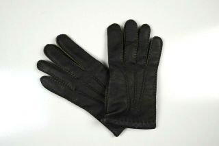 Vintage Yves Saint Laurent Leather Gloves Size M Dark Brown Vtg Ysl Merino Wool