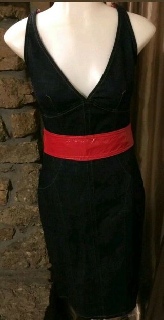 Vtg D&g Dolce And Gabbana Denim Jean Dress Red Belt 0 2 4 Xs S 42 It Rare Sexy