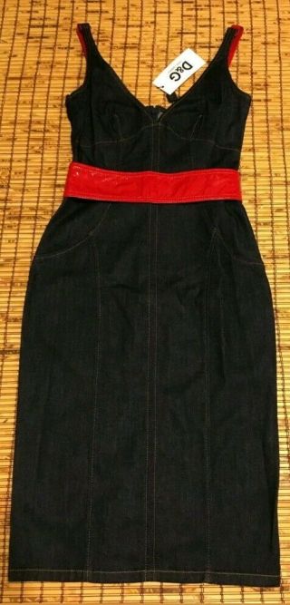 VTG D&G Dolce and Gabbana Denim Jean Dress Red Belt 0 2 4 XS S 42 IT Rare Sexy 6