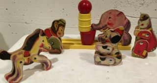 Vintage Fischer Price Wooden Jointed Toys Figures Circus N.  Y.