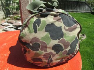 Vtg LL Bean Duffle Bag Cursive Label Talon Zip 1960 ' s Vietnam War Era Camouflage 7