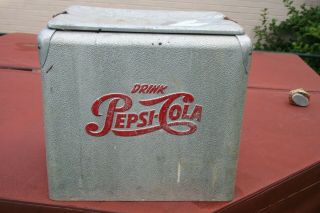 Vintage 1950s Aluminum Pepsi Cola Metal Picnic Cooler