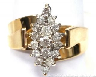 Vintage 14k Yellow Gold Diamond Ladies Cluster Ring Cathedral Setting