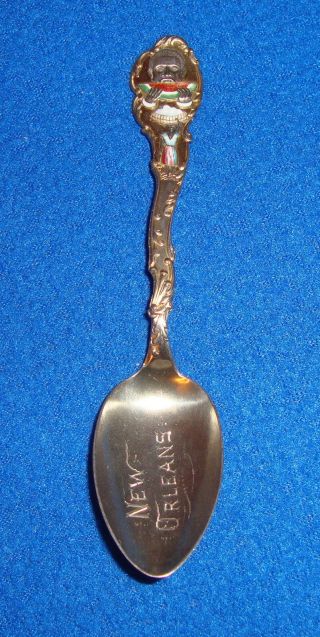 Black Americana Sterling Silver Orleans Enameled Spoon Very Rare