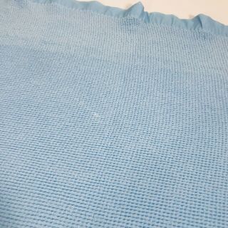 Vintage Baby Morgan Blanket Blue Thermal Waffle Weave Acrylic Trim Made In USA 4
