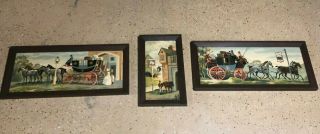 Vintage Set Of 3 Horse & Carriage Paint By Number Three Framed Painting