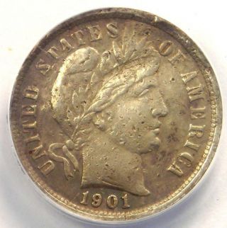 1901 - S Barber Dime 10c Coin - Certified Anacs Xf40 Details (ef40) - Rare Date