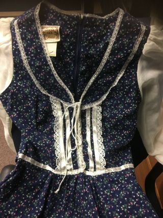 Vintage Gunne Sax By Jessica Floral Hippie Cotton Prairie Dress - Blue Size 8?