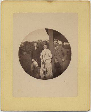Early Kodak No 1 Vintage Round Photo Elegant Group Men And Woman Pose On Porch