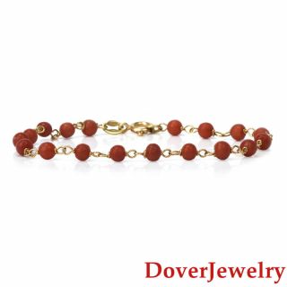 Italian Red Coral 18K Yellow Gold Beaded Link Chain Bracelet NR 2