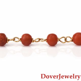 Italian Red Coral 18K Yellow Gold Beaded Link Chain Bracelet NR 4