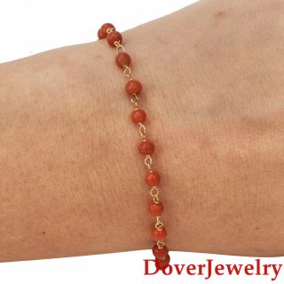 Italian Red Coral 18K Yellow Gold Beaded Link Chain Bracelet NR 6