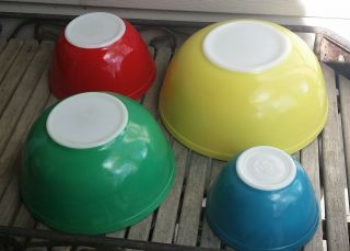 Vtg Set Of 4 Pyrex Primary Colors Nesting Mixing Bowls 401 402 403 404 Gorgeous