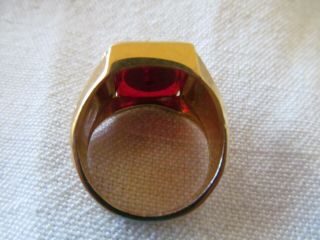 Vintage Clark and Coombs Masonic Men ' s Enamel Ruby Red Ring 18K GP SZ - 9.  75 10 5